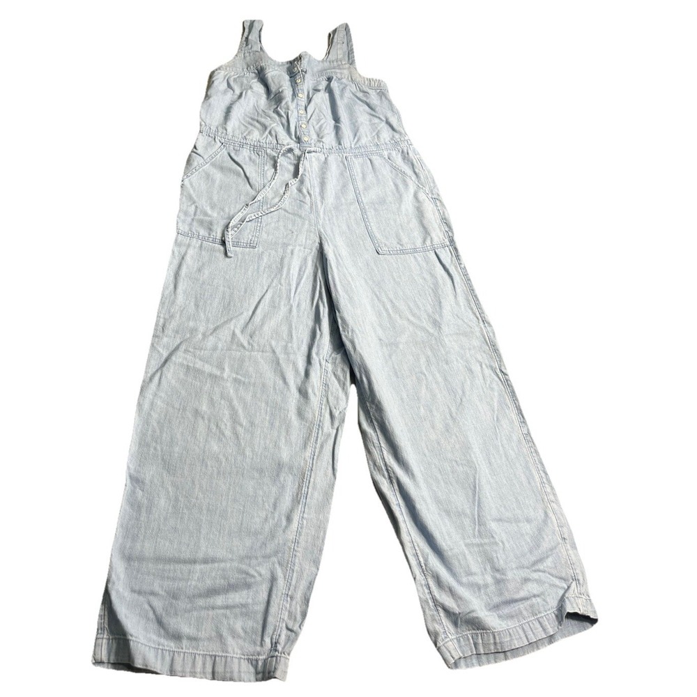 Old Navy Chambray Jumpsuit Womens Small Wide Leg Denim Romper Tie Waist Casual